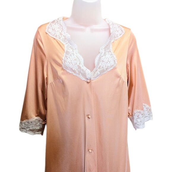 Vintage Midcentury Mod Peach Robe Size Small Retro Bell Sleeve Boho Duster - Picture 2 of 5